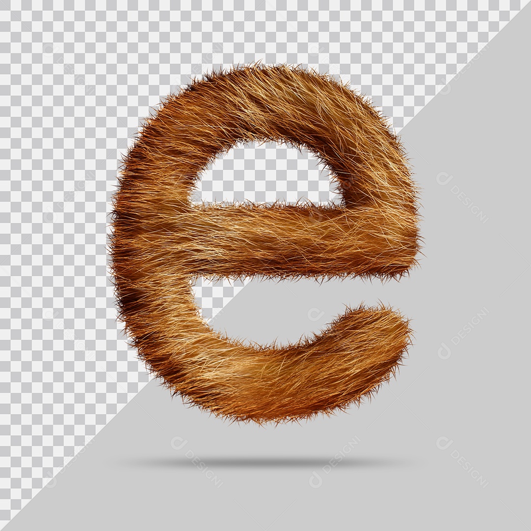 Letra E Minúscula Texturizada Pelo Marrom Ilustração 3D PSD