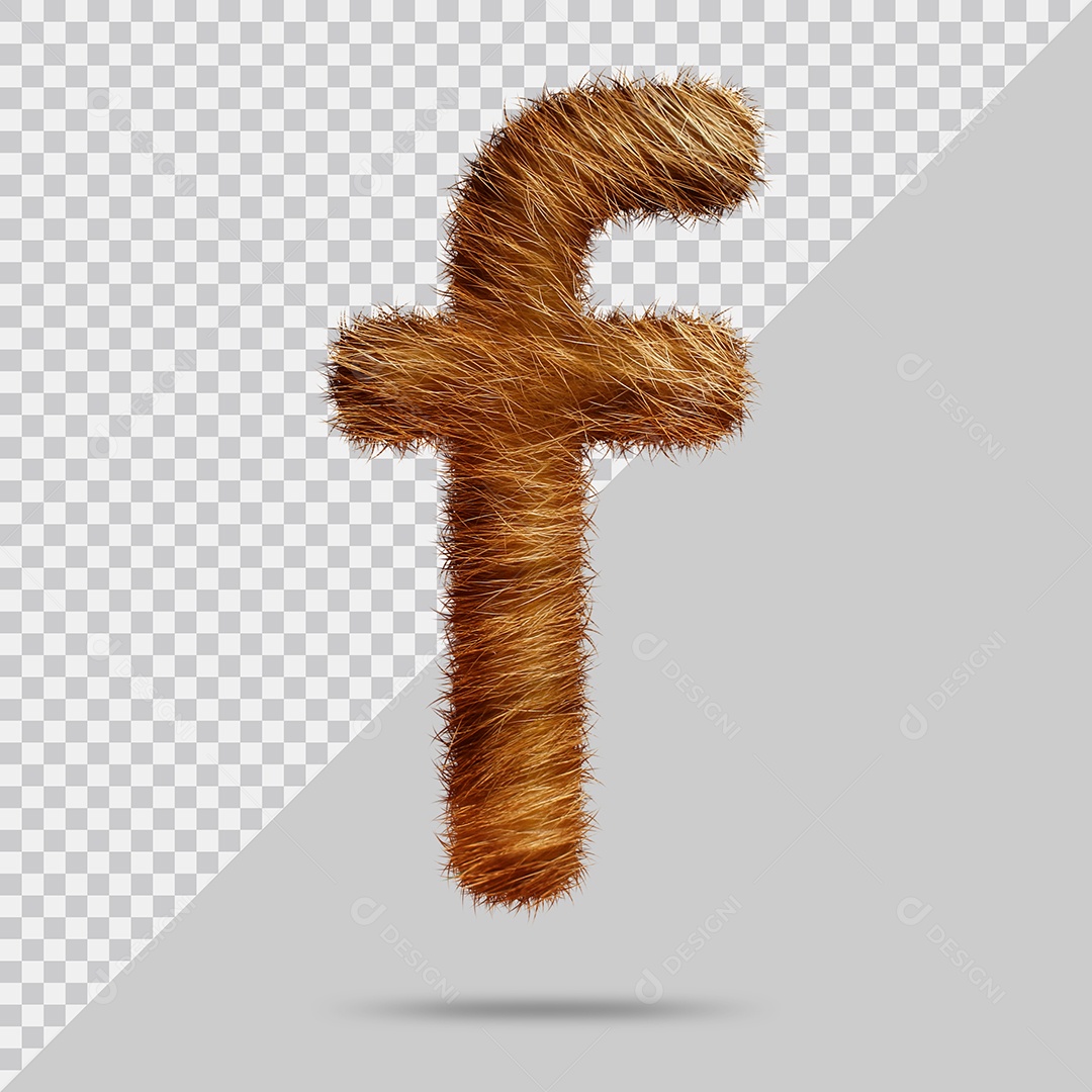 Letra F Minúscula Texturizada Pelo Marrom Ilustração 3D PSD