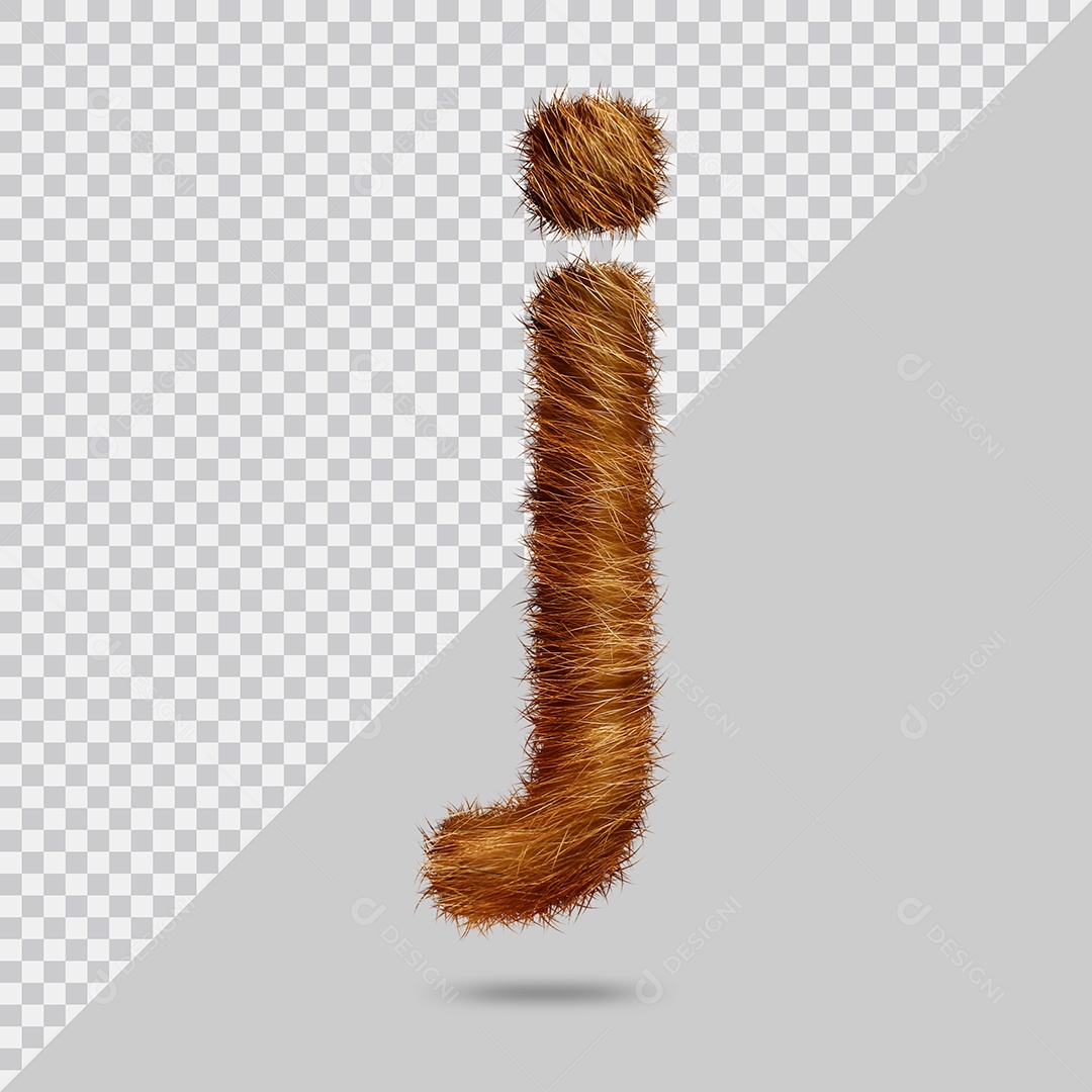 Letra J Minúscula Texturizada Pelo Marrom Ilustração 3D PSD