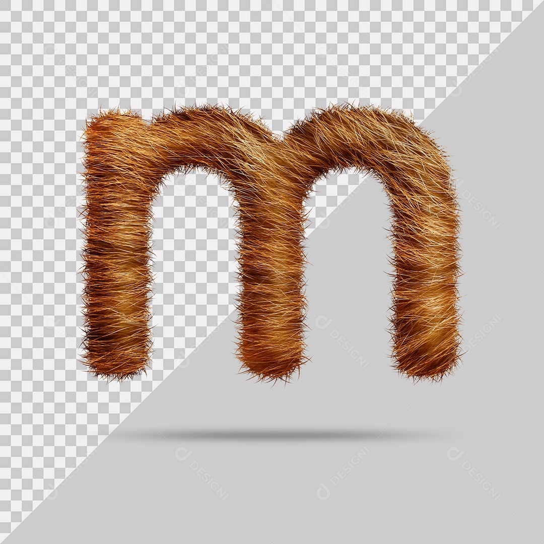 Letra M Minúscula Texturizada Pelo Marrom Ilustração 3D PSD