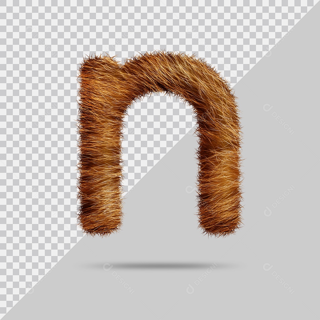Letra N Minúscula Texturizada Pelo Marrom Ilustração 3D PSD