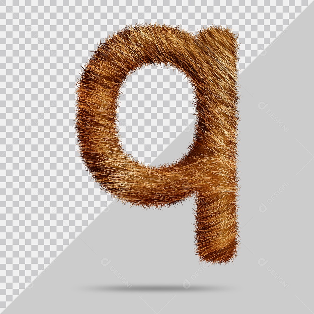 Letra Q Minúscula Texturizada Pelo Marrom Ilustração 3D PSD