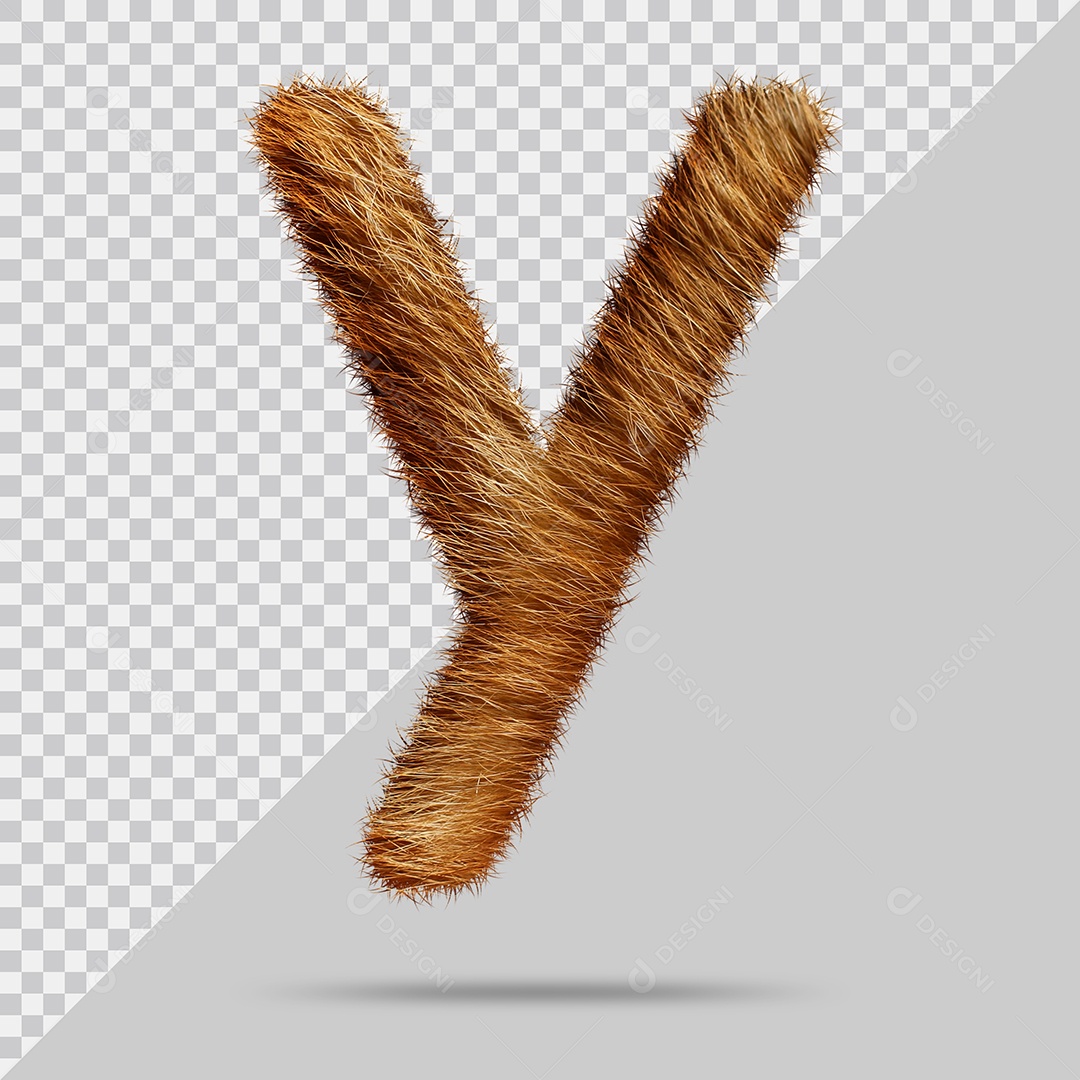 Letra Y Minúscula Texturizada Pelo Marrom Ilustração 3D PSD