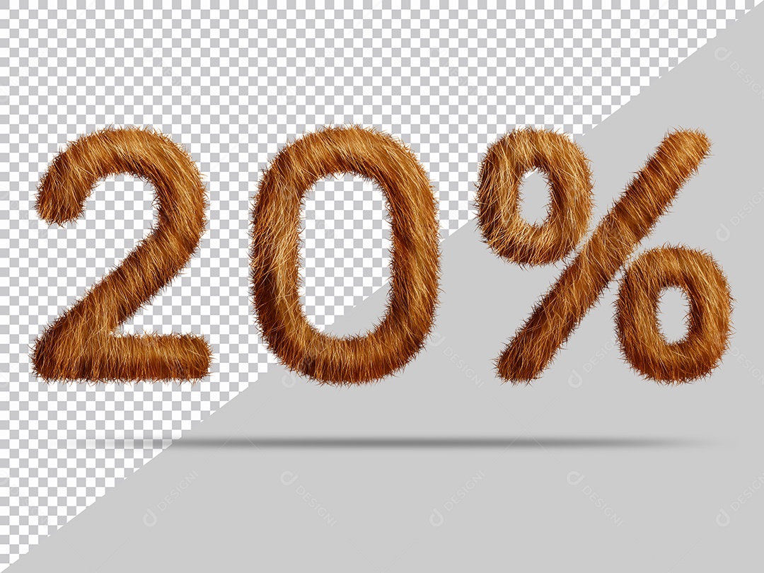 Numero 20 % Texturizada Pelo Marrom Ilustração 3D PSD