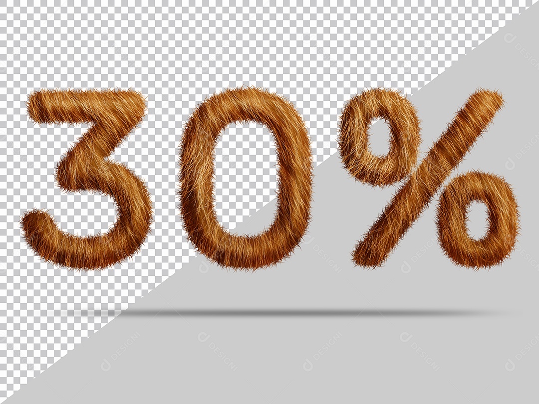 Numero 30% Texturizada Pelo Marrom Ilustração 3D PSD