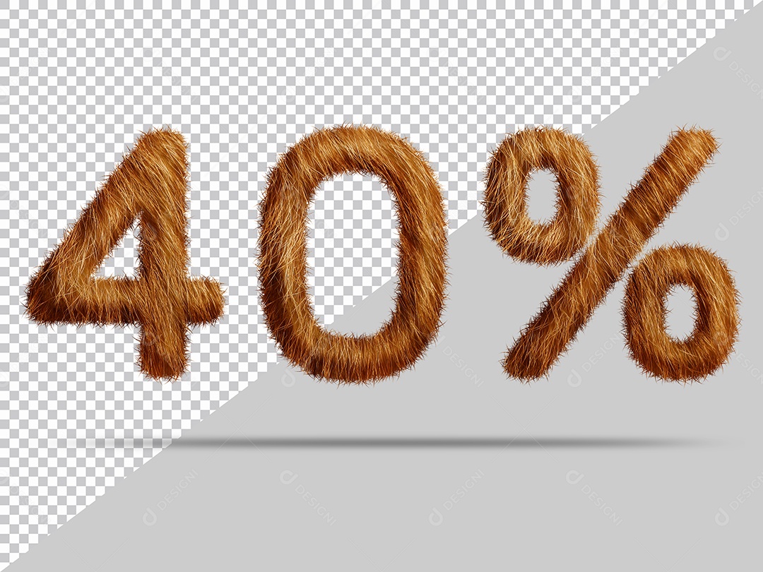 Numero 40% Texturizada Pelo Marrom Ilustração 3D PSD