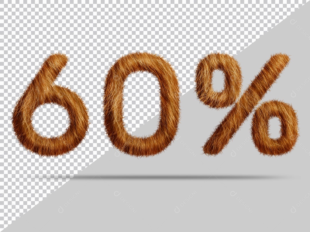 Numero 60% Texturizada Pelo Marrom Ilustração 3D PSD