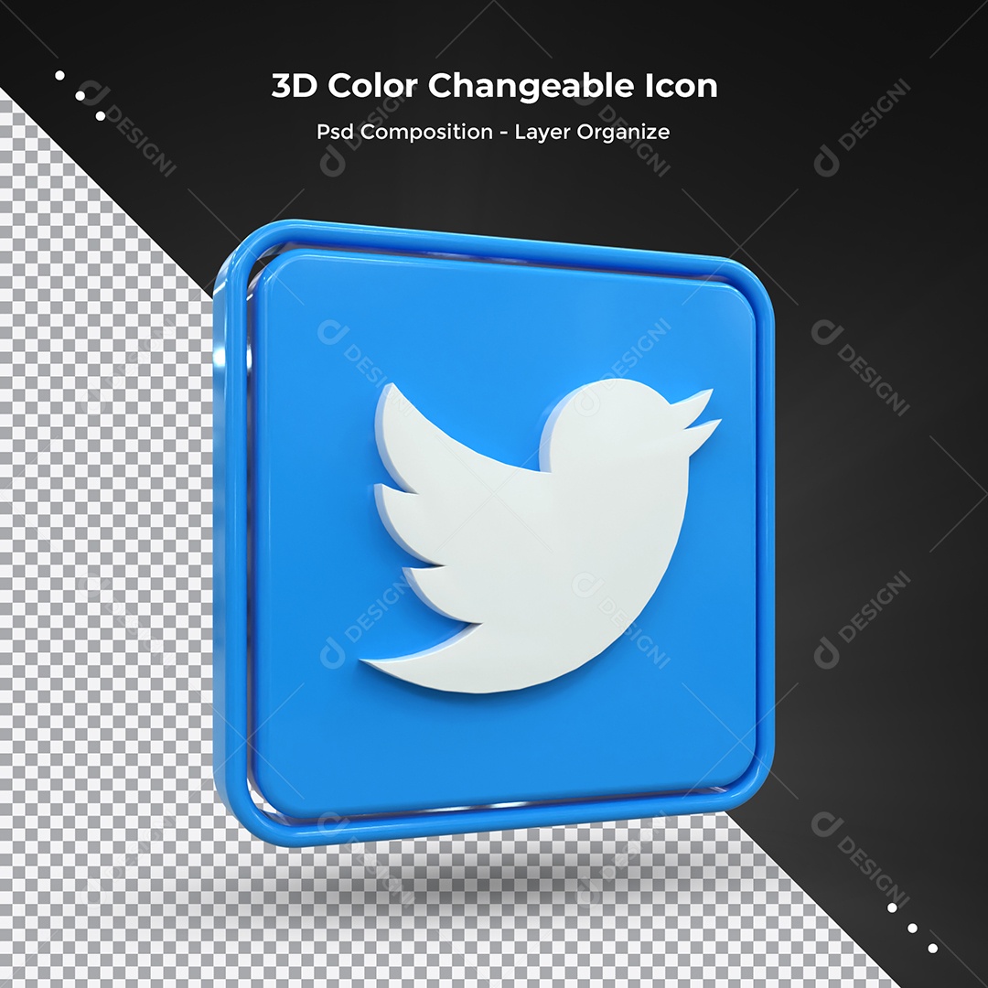 Elemento 3D Twitter Para Composição PSD