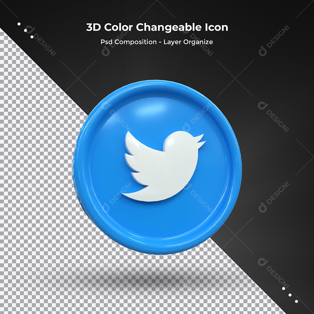 Ícone 3D Twitter Para Composição PSD