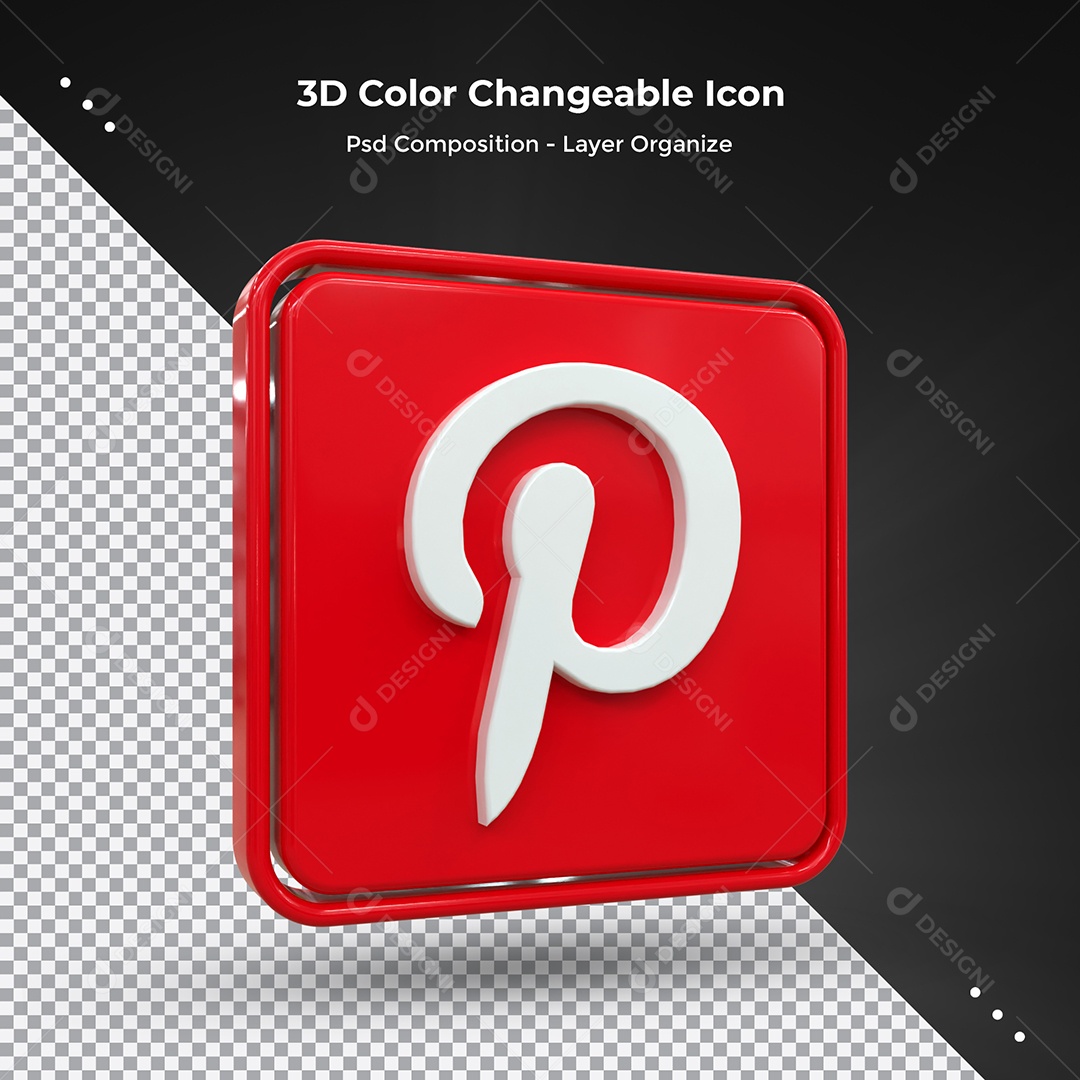 Elemento 3D Pinterest Para Composição PSD