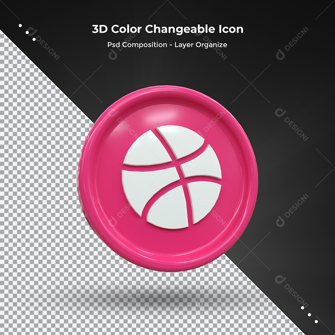 Ícone 3D Dribbble rosa Para Composição PSD