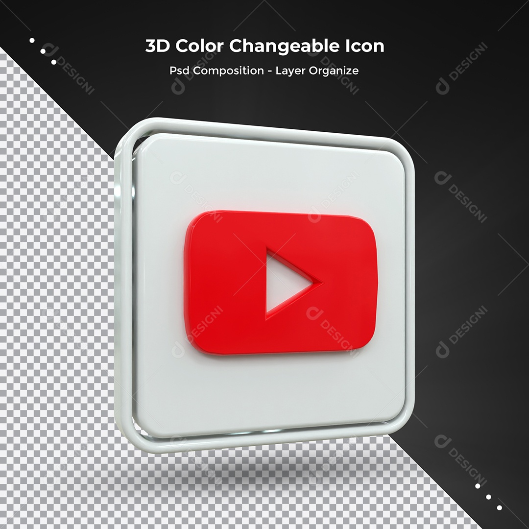 Youtube Elemento 3D branco Para Composição PSD
