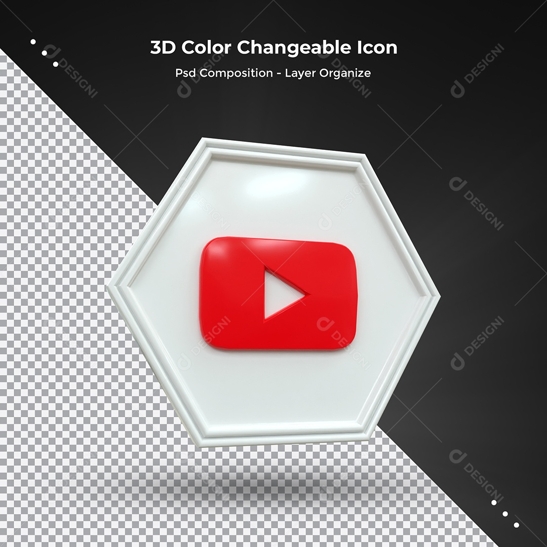 Youtube Elemento 3D branco Para Composição PSD