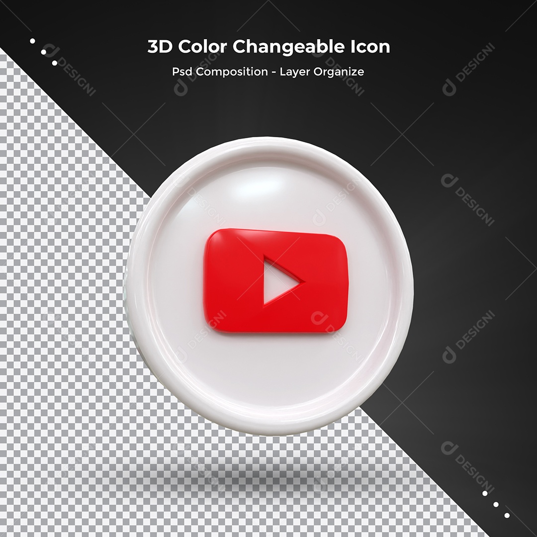 Ícone 3D Youtube branco Para Composição PSD