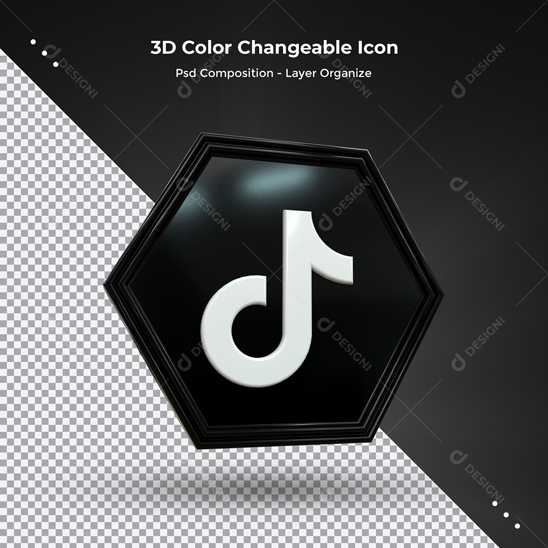 Elemento 3D Tiktok Preto Para Composição PSD