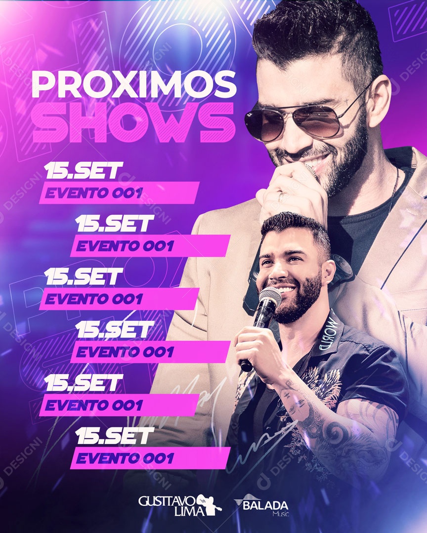 Flyer Próximos Shows Gusttavo Lima Social Media PSD Editável
