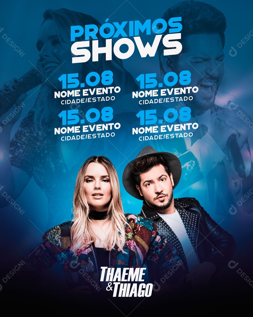Flyer Próximos Shows Thaeme e Thiago Social Media PSD Editável