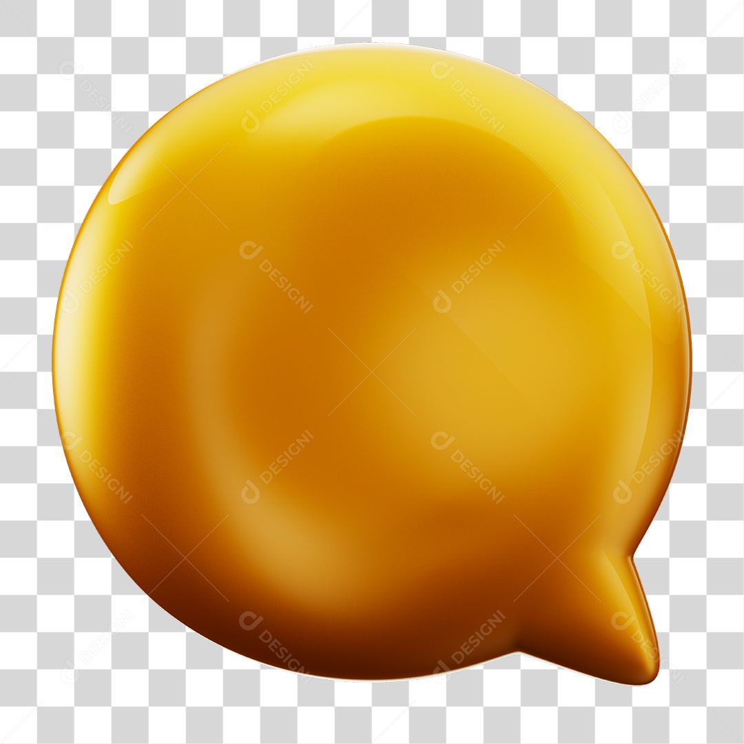 Balão de Texto Dourado Elemento 3D PNG Transparente
