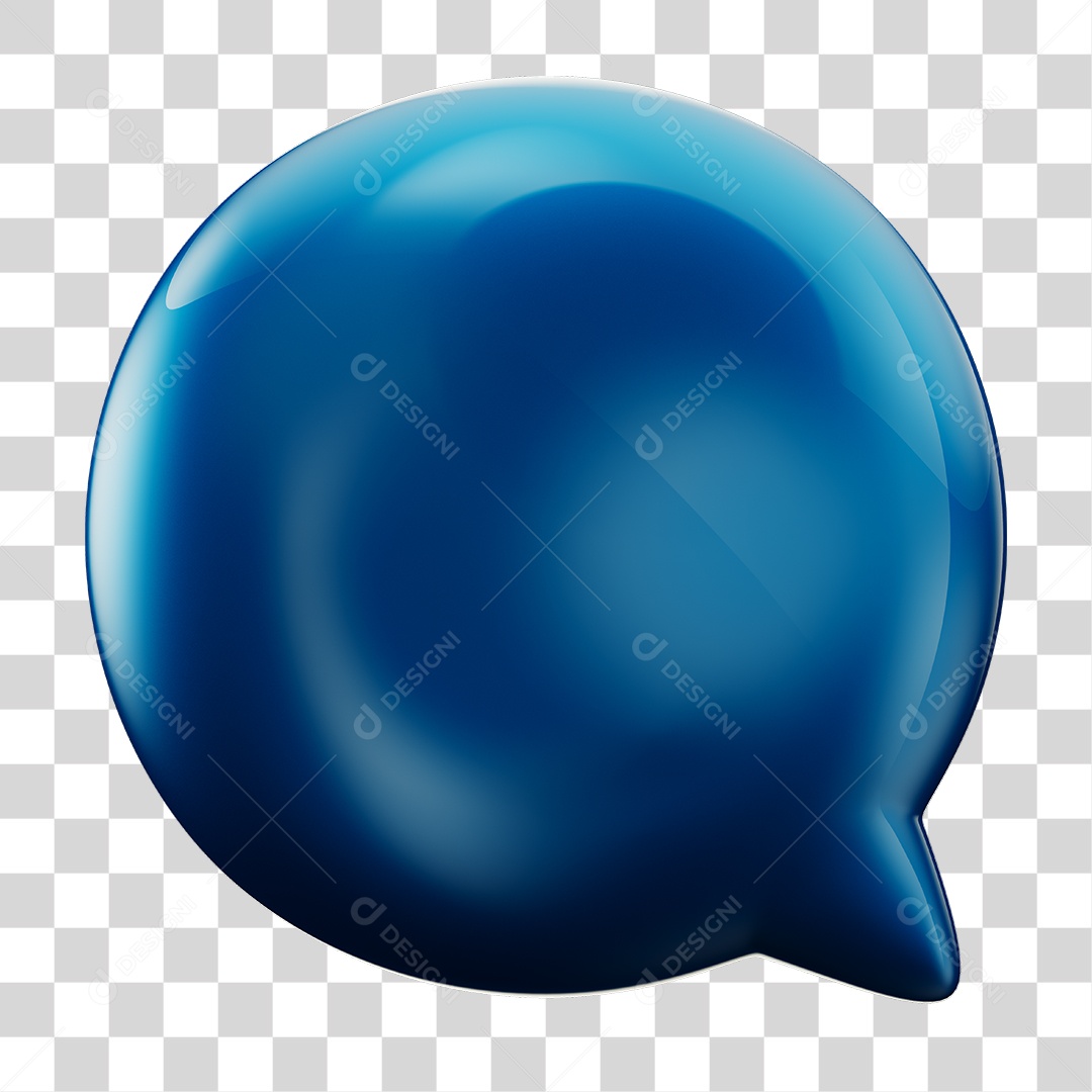 Balão de Texto Azul Elemento 3D PNG Transparente
