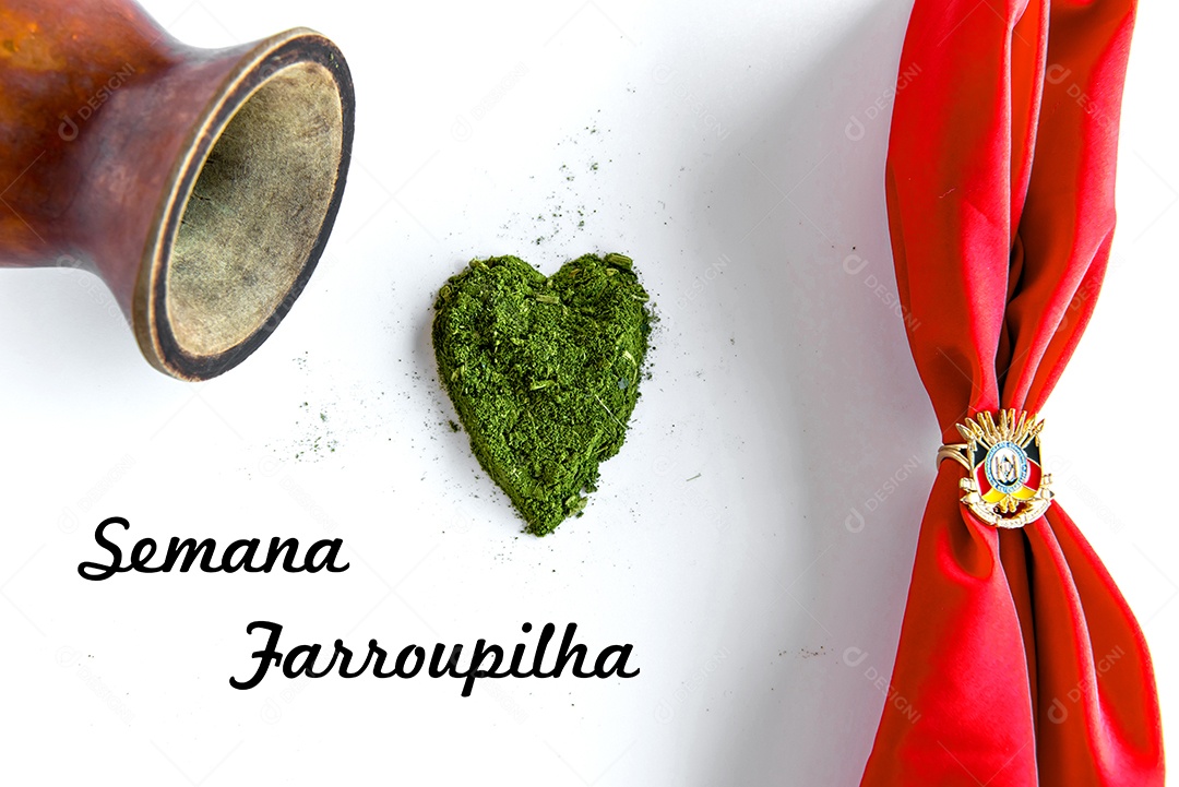 Lenço vermelho gaúcho e coração de erva-mate, dia do gaúcho