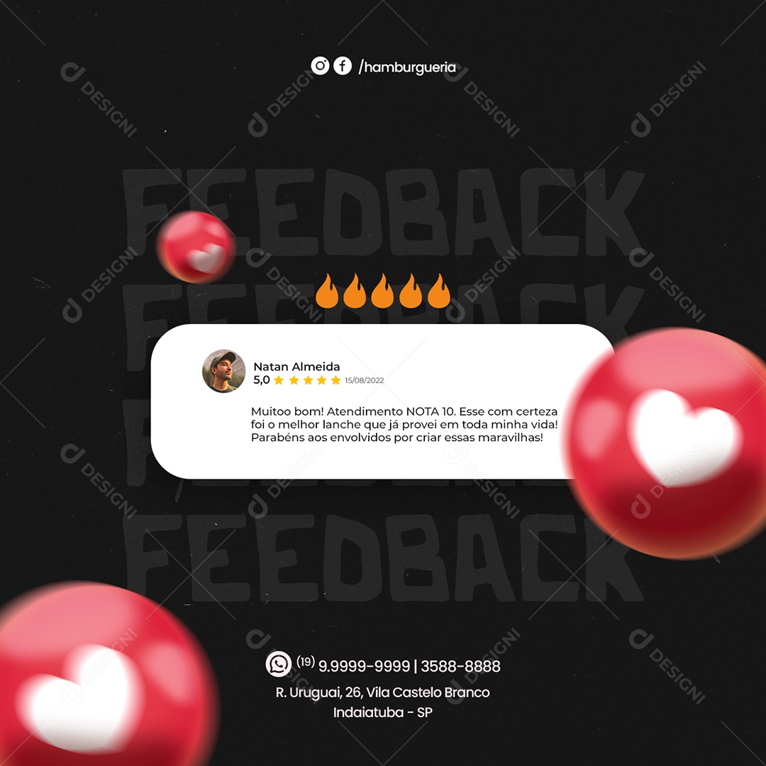 Social Media Hamburgueria Deixe Seu Feedback PSD Editável