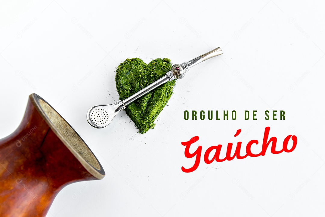 Erva mate em fundo branco e acessórios para tapete de chimarrao