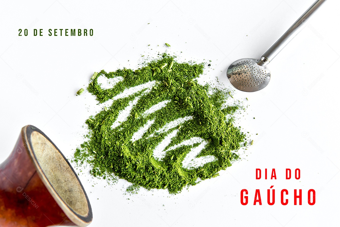 Erva mate em fundo branco e acessórios para tapete de chimarrao