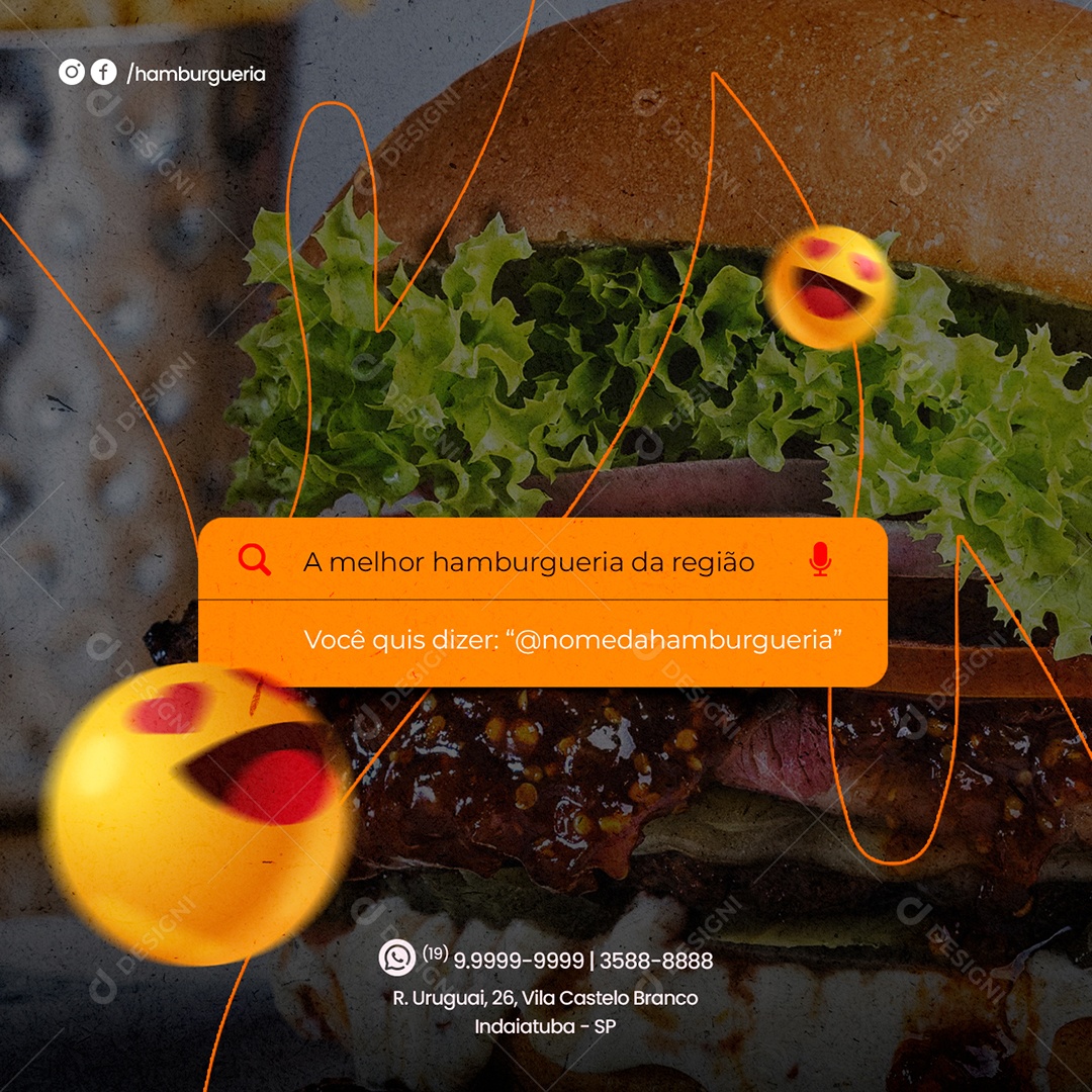 Social Media Hamburgueria A Melhor Hamburgueria da Região PSD Editável