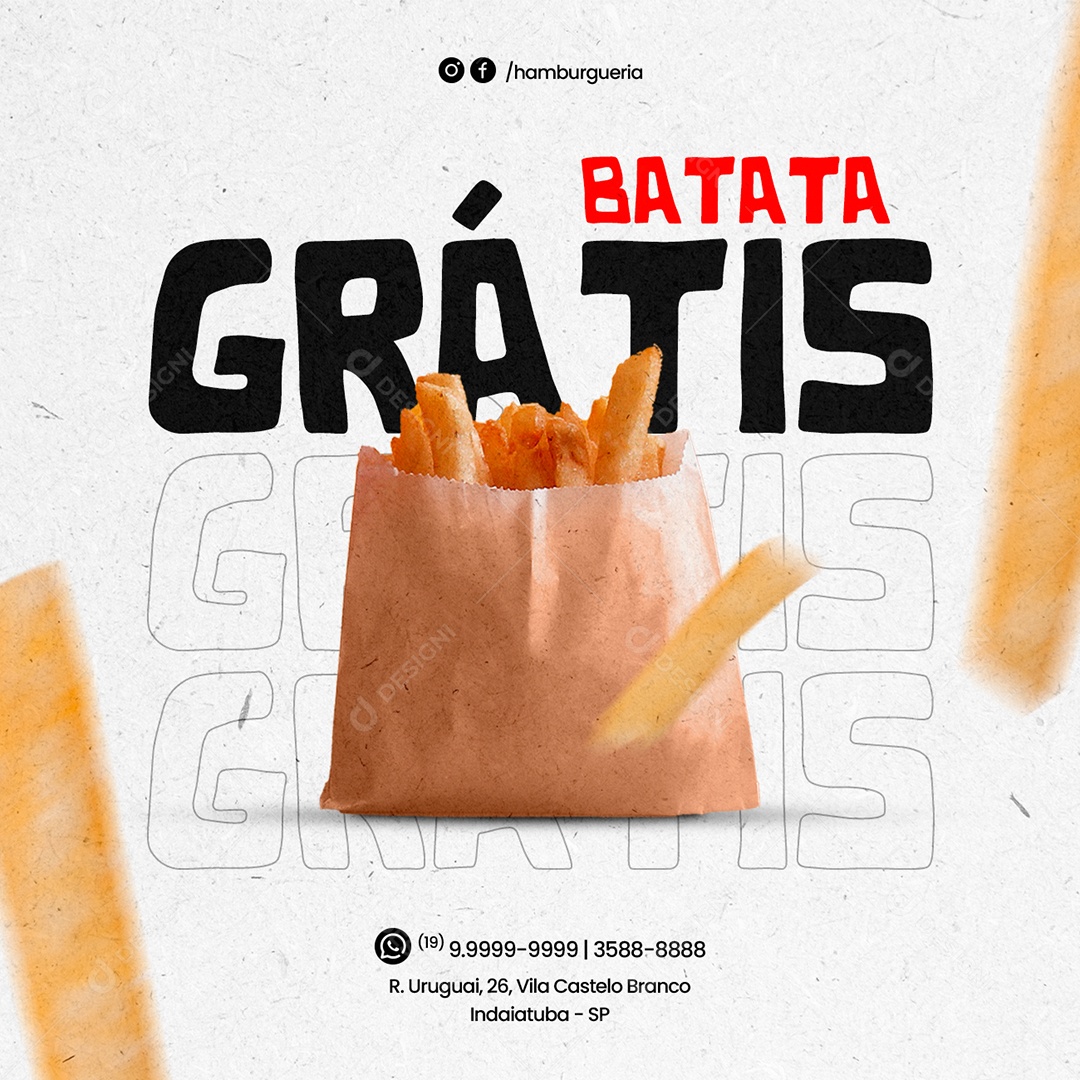 Social Media Hamburgueria Batata Grátis PSD Editável