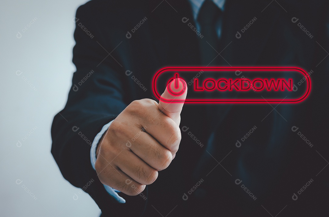 Mão pressione a tela virtual do botão de bloqueio da tela de toque.