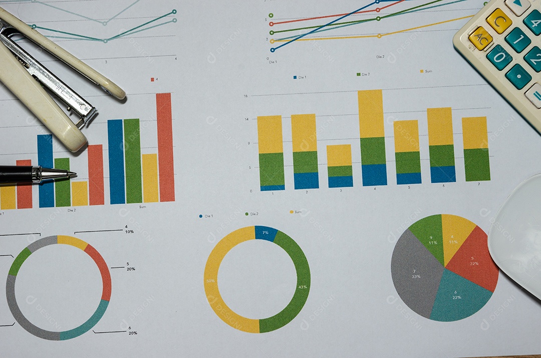 Documento de negócios Gráfico e gráfico financeiros.