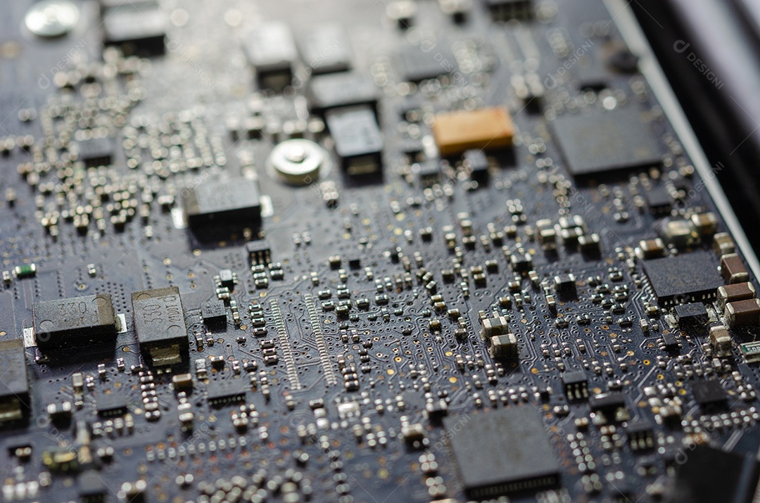 Notebook computer circuit board close up