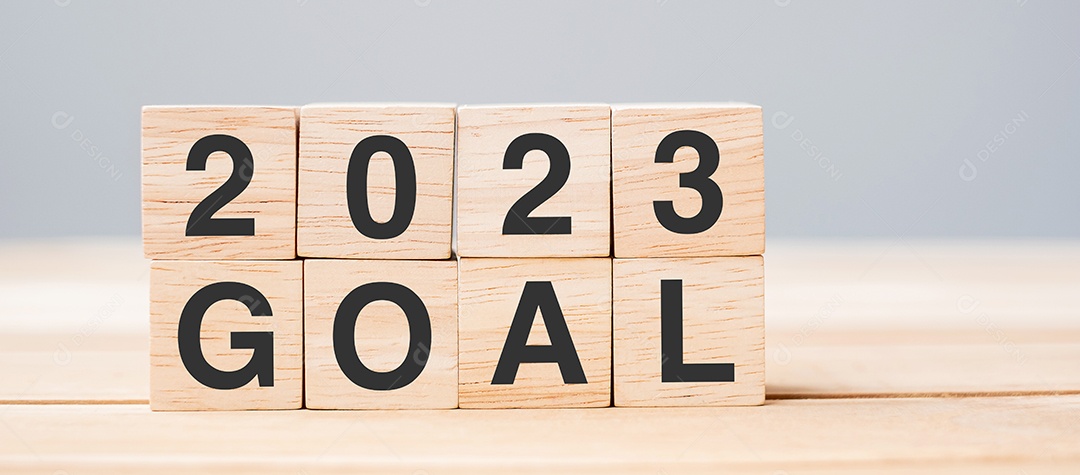bloqueie o texto OBJETIVO de 2023 na tabela. Resolução, estratégia, plano, motivação, reinicialização, negócios e conceitos de feriado de ano novo