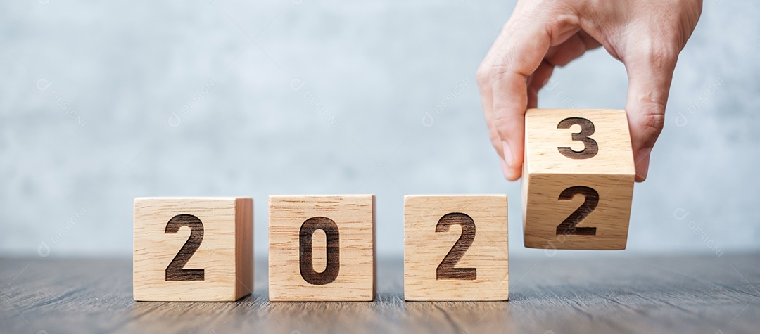 mão flip 2022 a 2023 bloco. objetivo, resolução, estratégia, plano, motivação, reinicialização, previsão, mudança, contagem regressiva e conceitos de feriado de ano novo