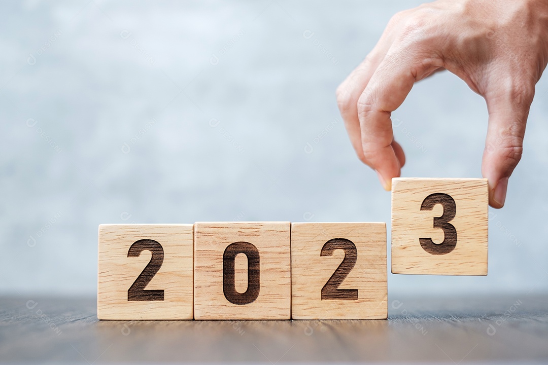 mão flip 2022 a 2023 bloco. objetivo, resolução, estratégia, plano, motivação, reinicialização, previsão, mudança, contagem regressiva e conceitos de feriado de ano novo