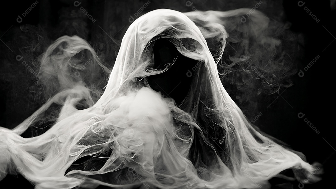 Diabo fantasma abstrato em fumaça preto e branco, halloween