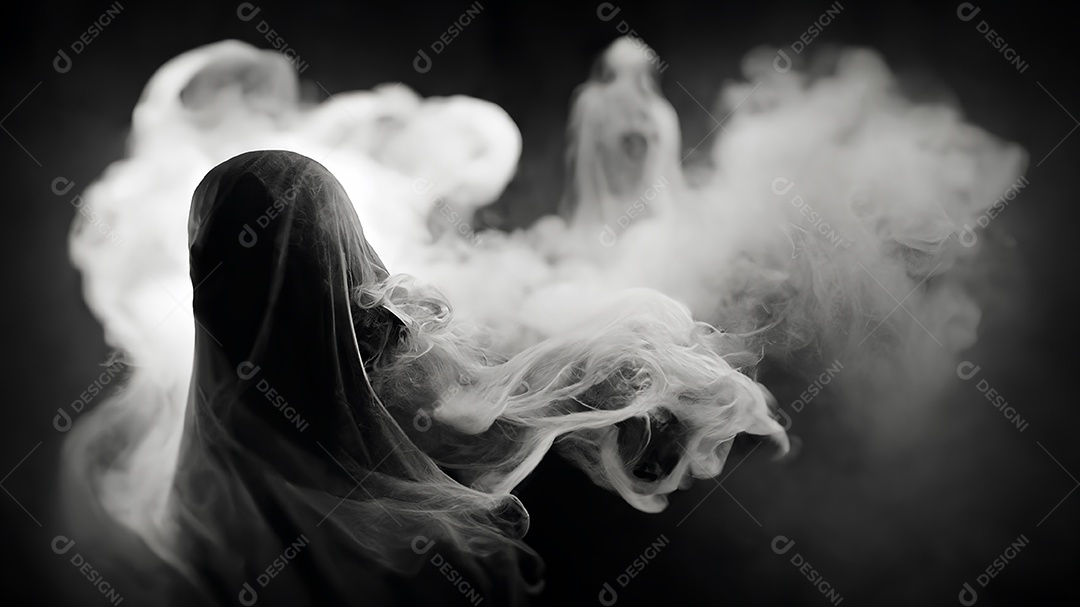 Diabo fantasma abstrato em fumaça preto e branco, halloween