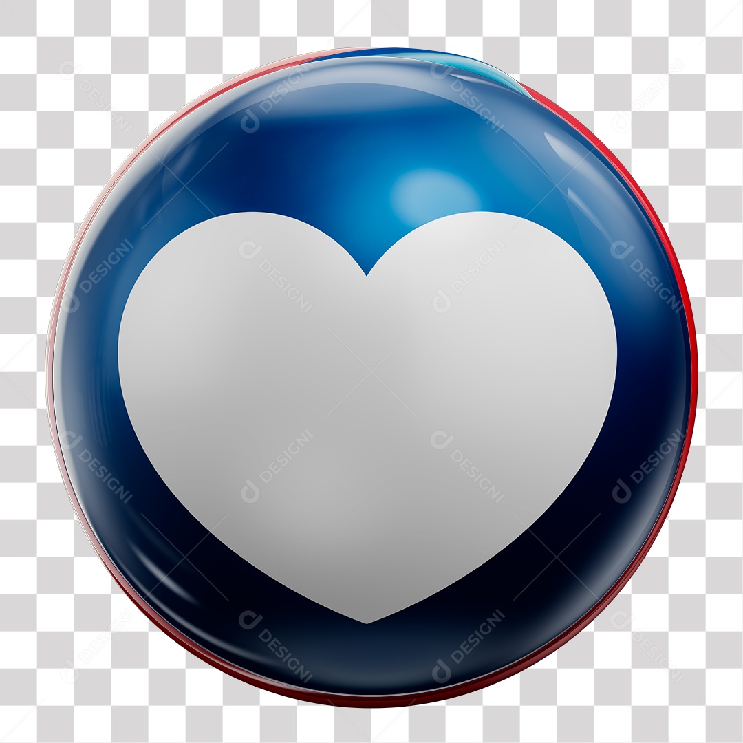 Like de Coração azul Elemento 3D para Composição PNG Transparente sem Fundo