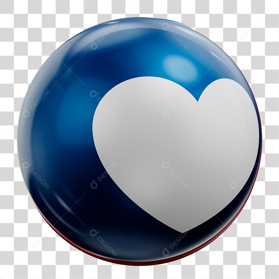 Like de Coração azul Elemento 3D para Composição PNG Transparente sem Fundo