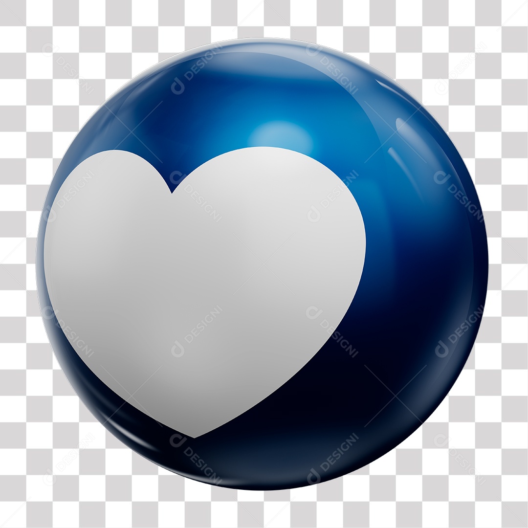 Like de Coração azul Elemento 3D para Composição PNG Transparente sem Fundo