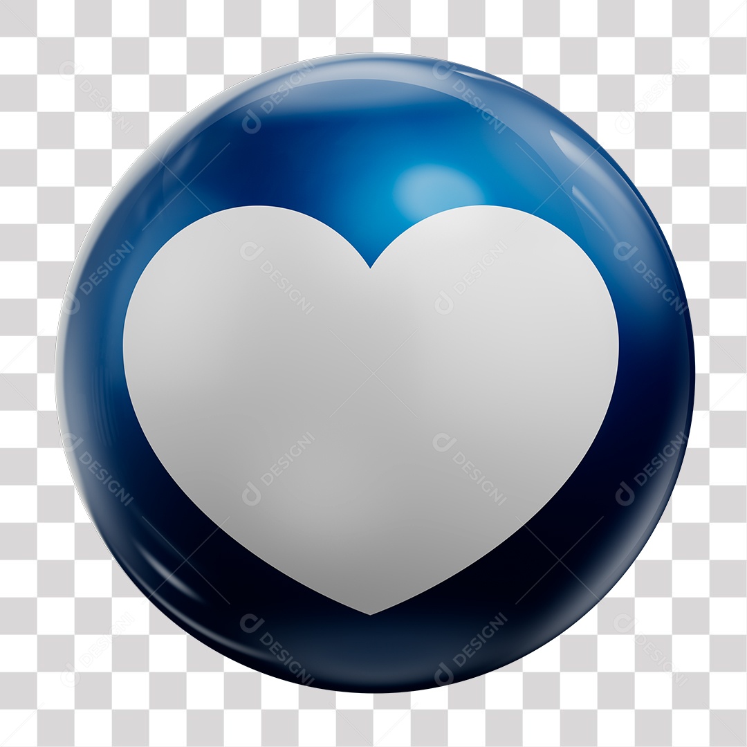 Like de Coração azul Elemento 3D para Composição PNG Transparente sem Fundo