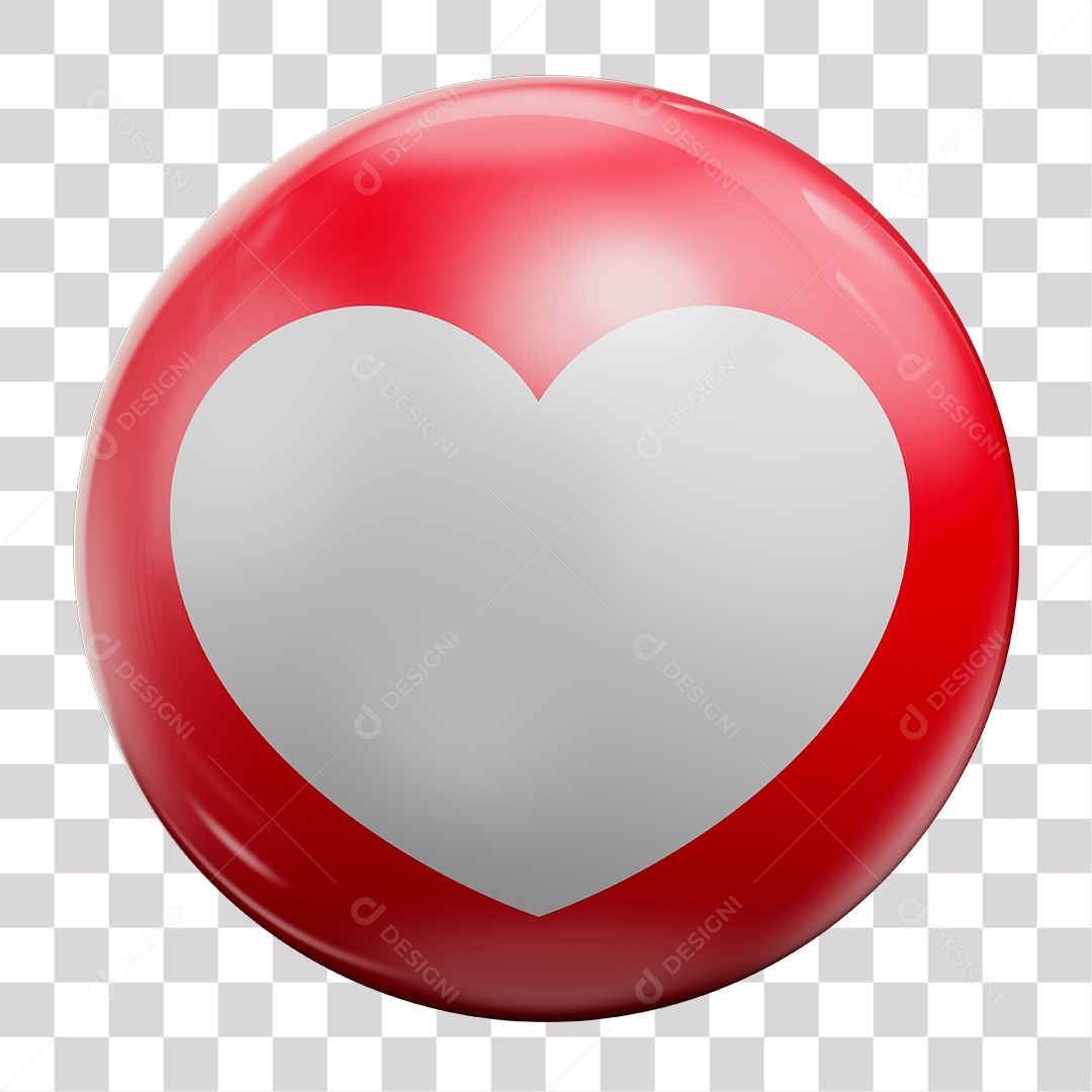 Like de Coração vermelho Elemento 3D para Composição PNG Transparente sem Fundo