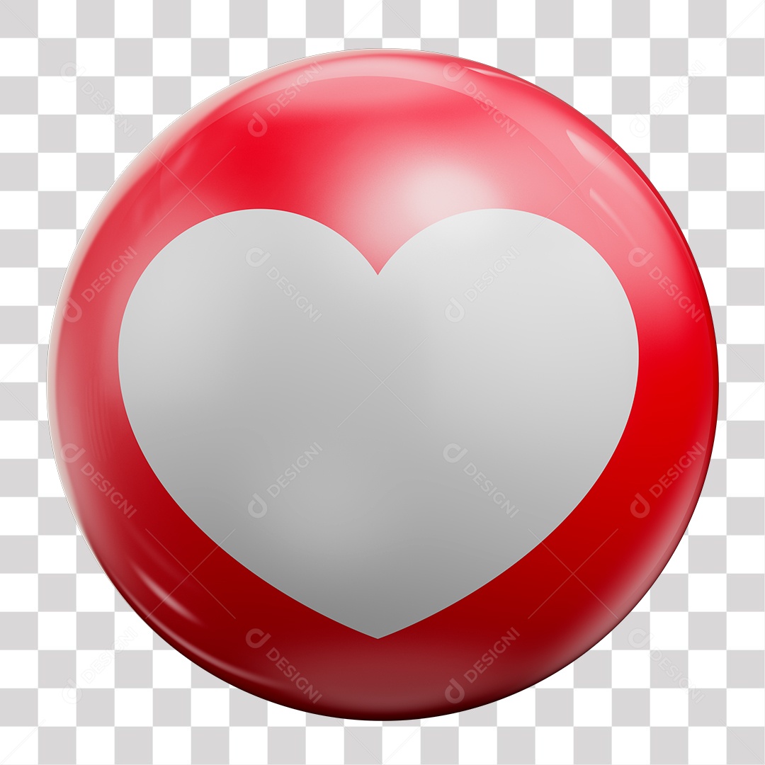 Like de Coração vermelho Elemento 3D para Composição PNG Transparente sem Fundo