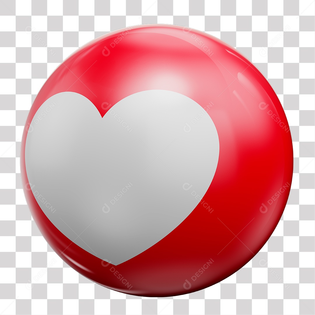 Like de Coração vermelho Elemento 3D para Composição PNG Transparente sem Fundo