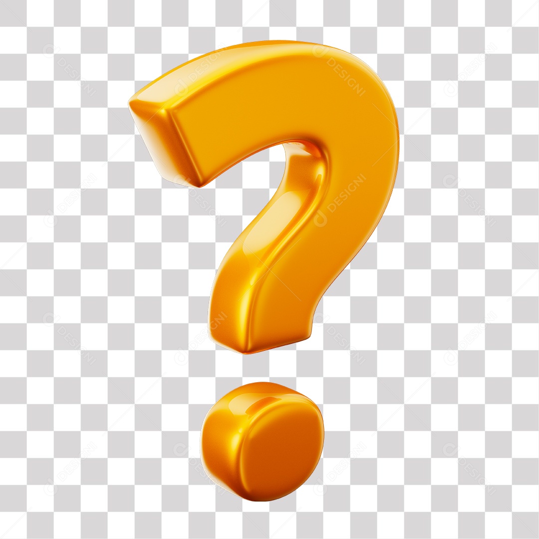 Símbolo de ponto de interrogação amarelo Elemento 3D para Composição PNG Transparente