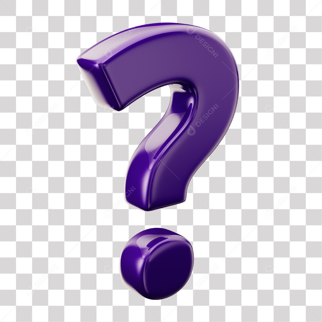 Símbolo de ponto de interrogação roxo Elemento 3D para Composição PNG Transparente