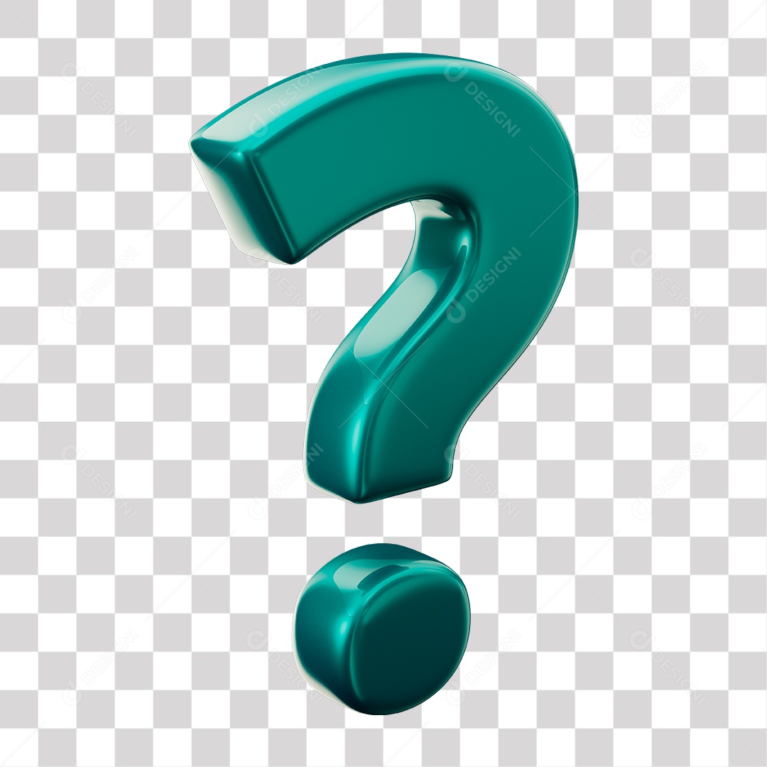 Símbolo de ponto de interrogação azul Elemento 3D para Composição PNG Transparente