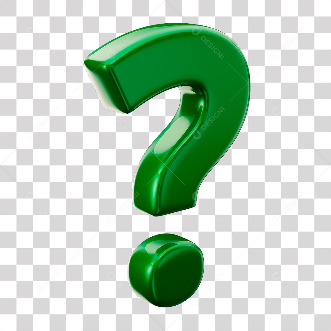 Símbolo de ponto de interrogação verde Elemento 3D para Composição PNG Transparente