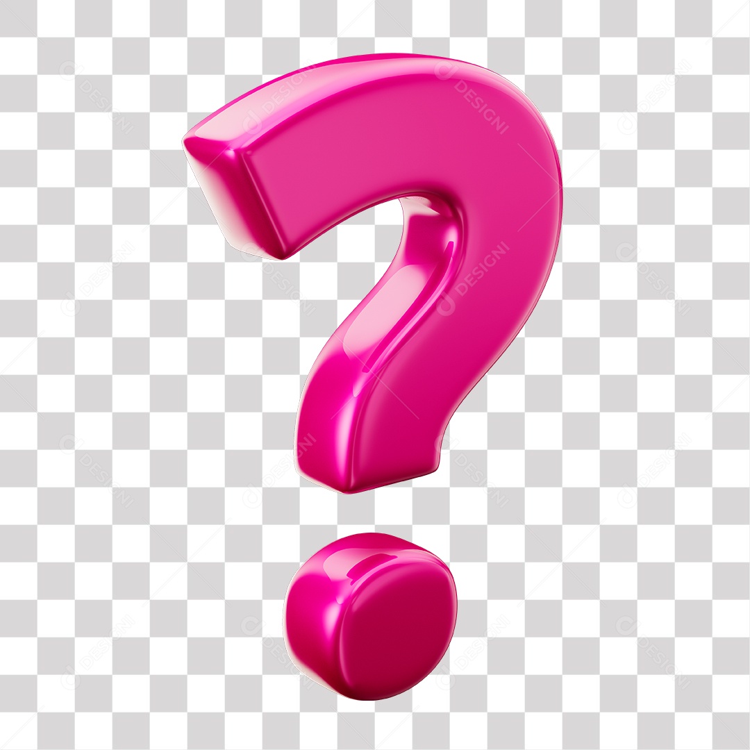 Símbolo de ponto de interrogação Rosa Elemento 3D para Composição PNG Transparente