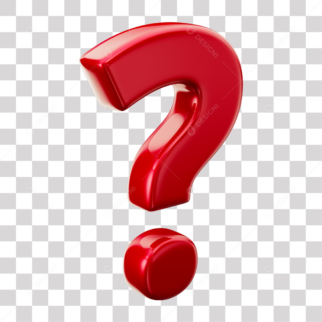 Símbolo de ponto de interrogação vermelho Elemento 3D para Composição PNG Transparente